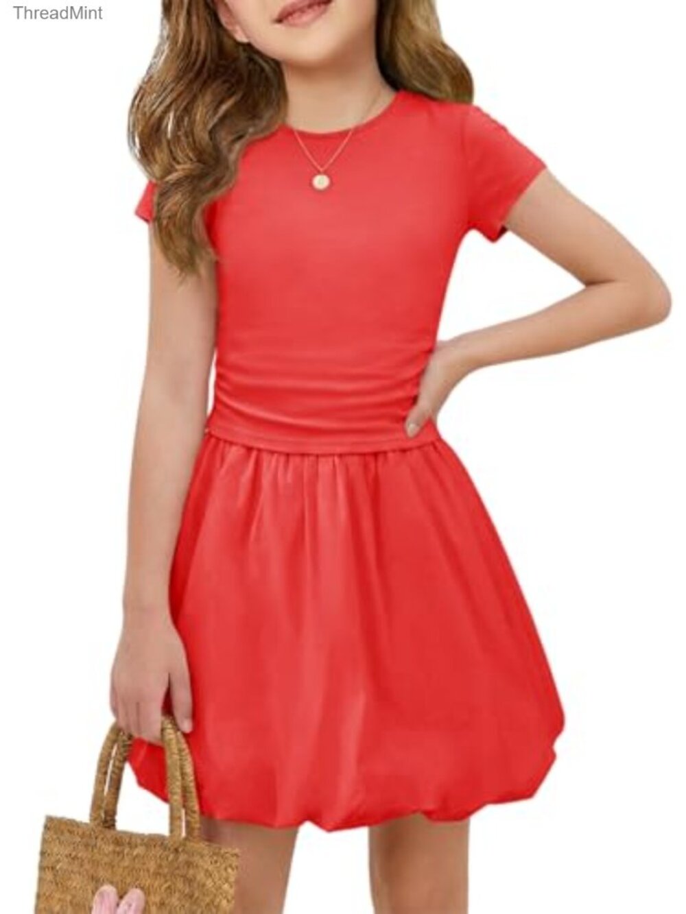 Girls 2-Piece Bubble Skirt Set Ruched Top Viscose Elastane High Stretch Summer
